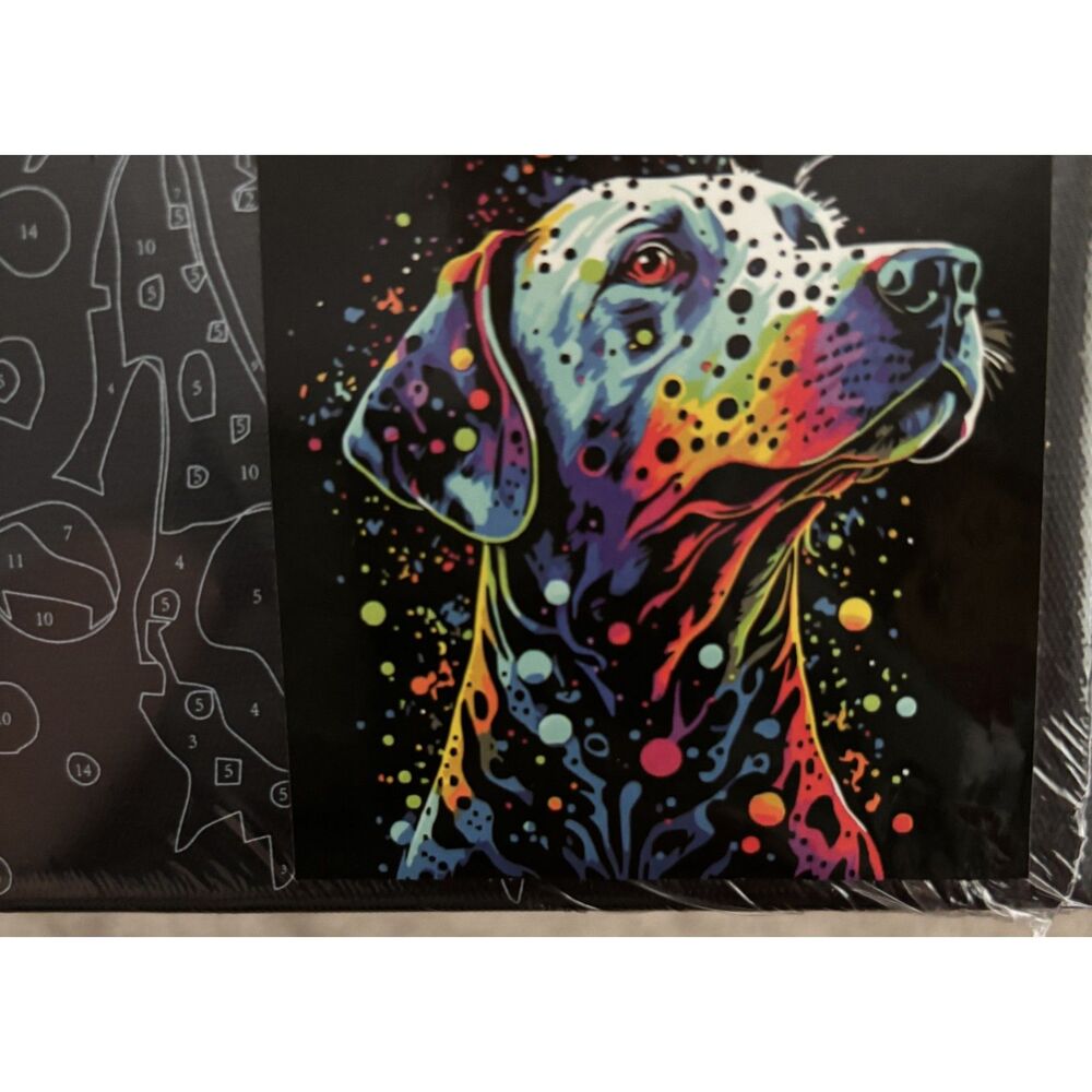 Paint By Number Kit Colorful Neon Dalmatian Dog Black Canvas 11.82" x 11.82" New